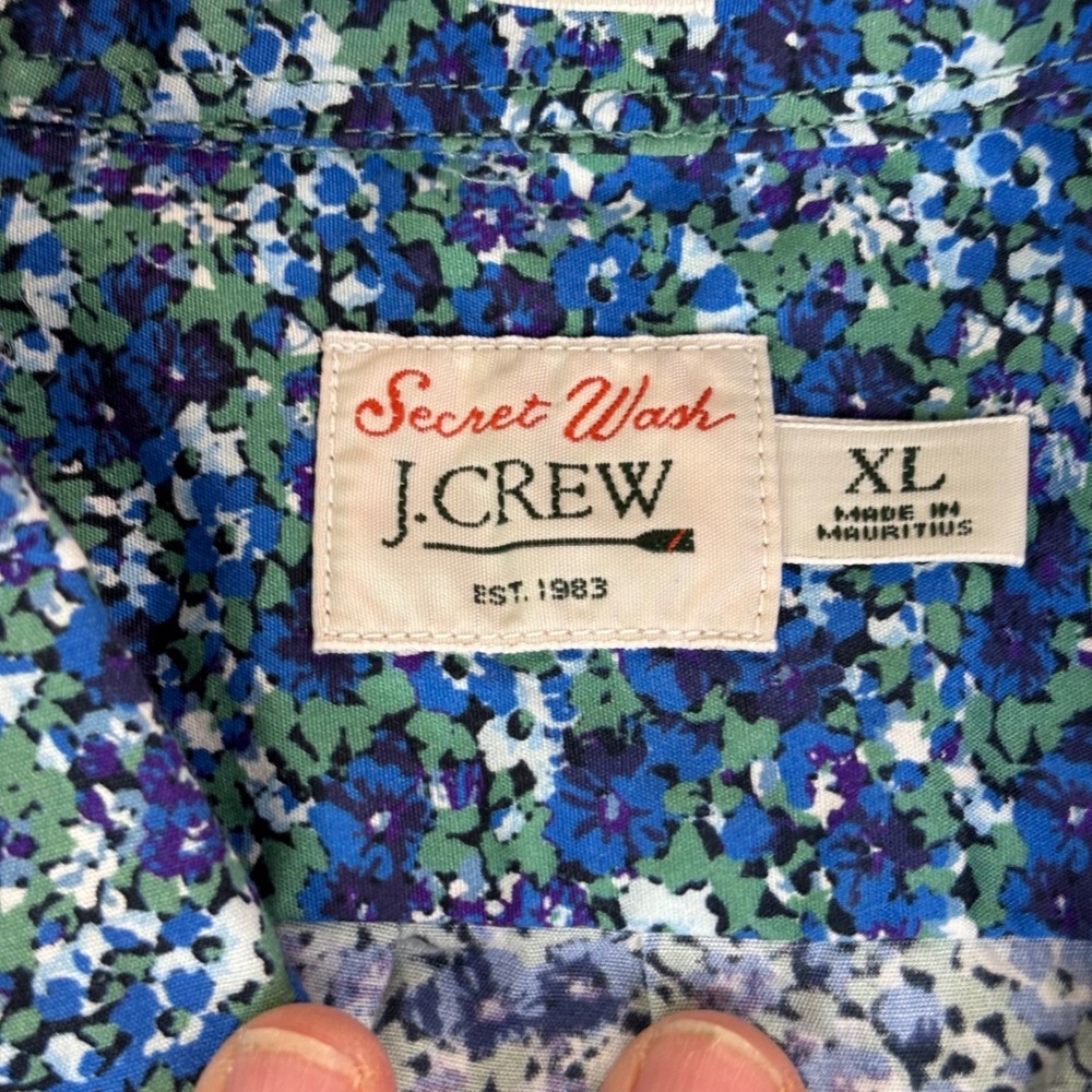 J.Crew Secret Wash Mens‎ XL Blue Green Floral Button Down Shirt Classic Fit - Picture 3 of 9